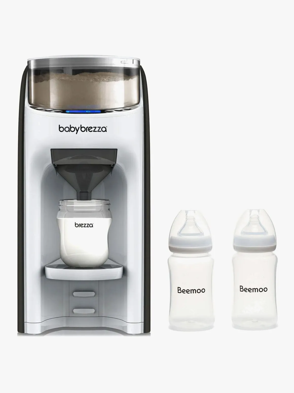 Baby Brezza Formula Pro Advanced Modermælkserstatnings- og Vællingemaskine inkl. Beemoo Care Modermælksflaske 240 ml 2-pak, White