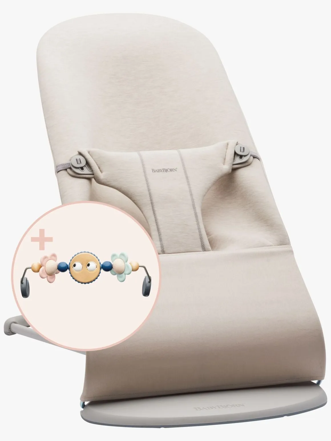 BabyBjörn Bliss Skråstol 3D Jersey inkl. Sjove Øjne, Lysbeige/Pastel