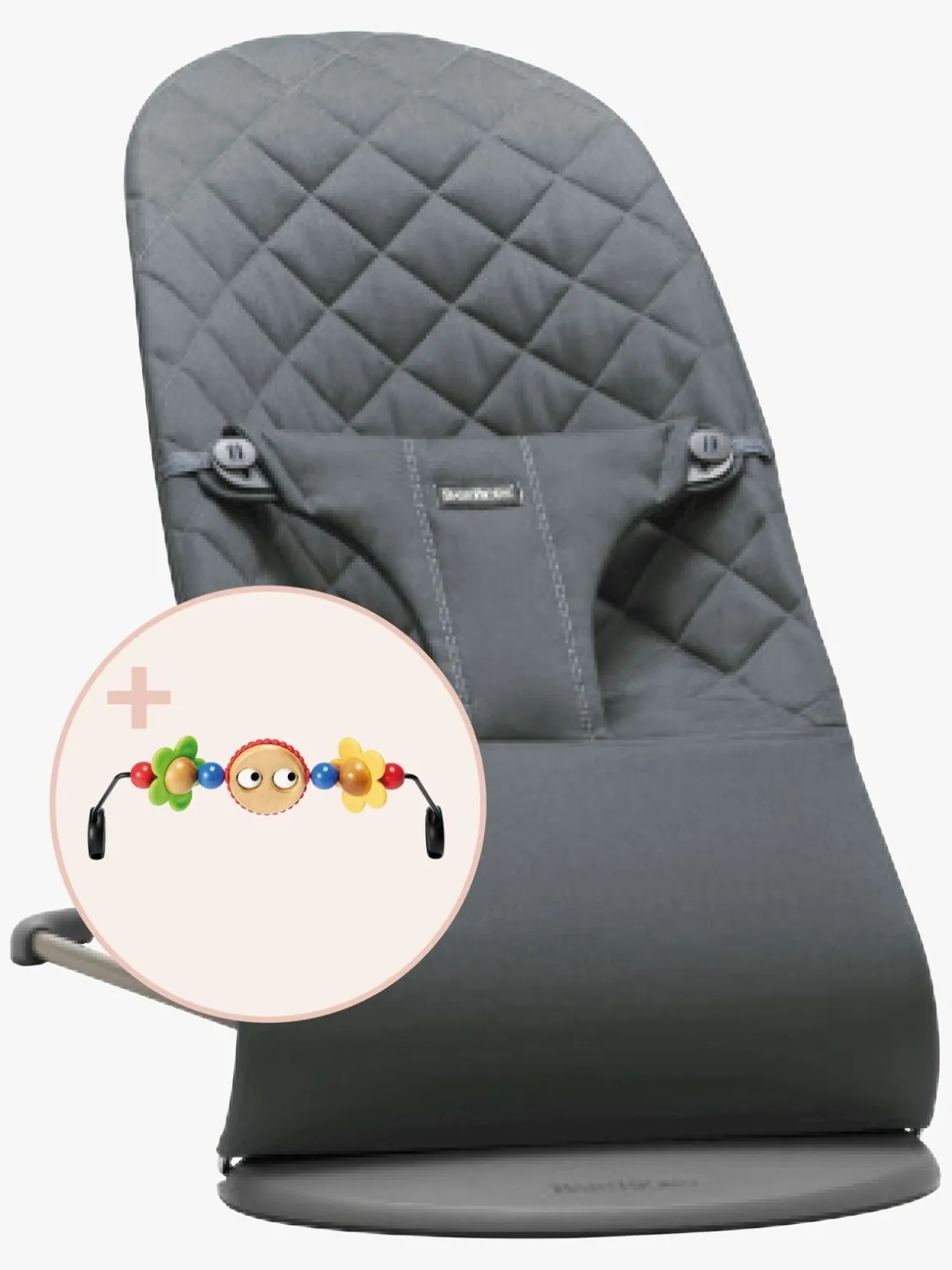 BabyBjörn Bliss Skråstol Woven Classic Quilt inkl. Sjove Øjne, Antracitgrå