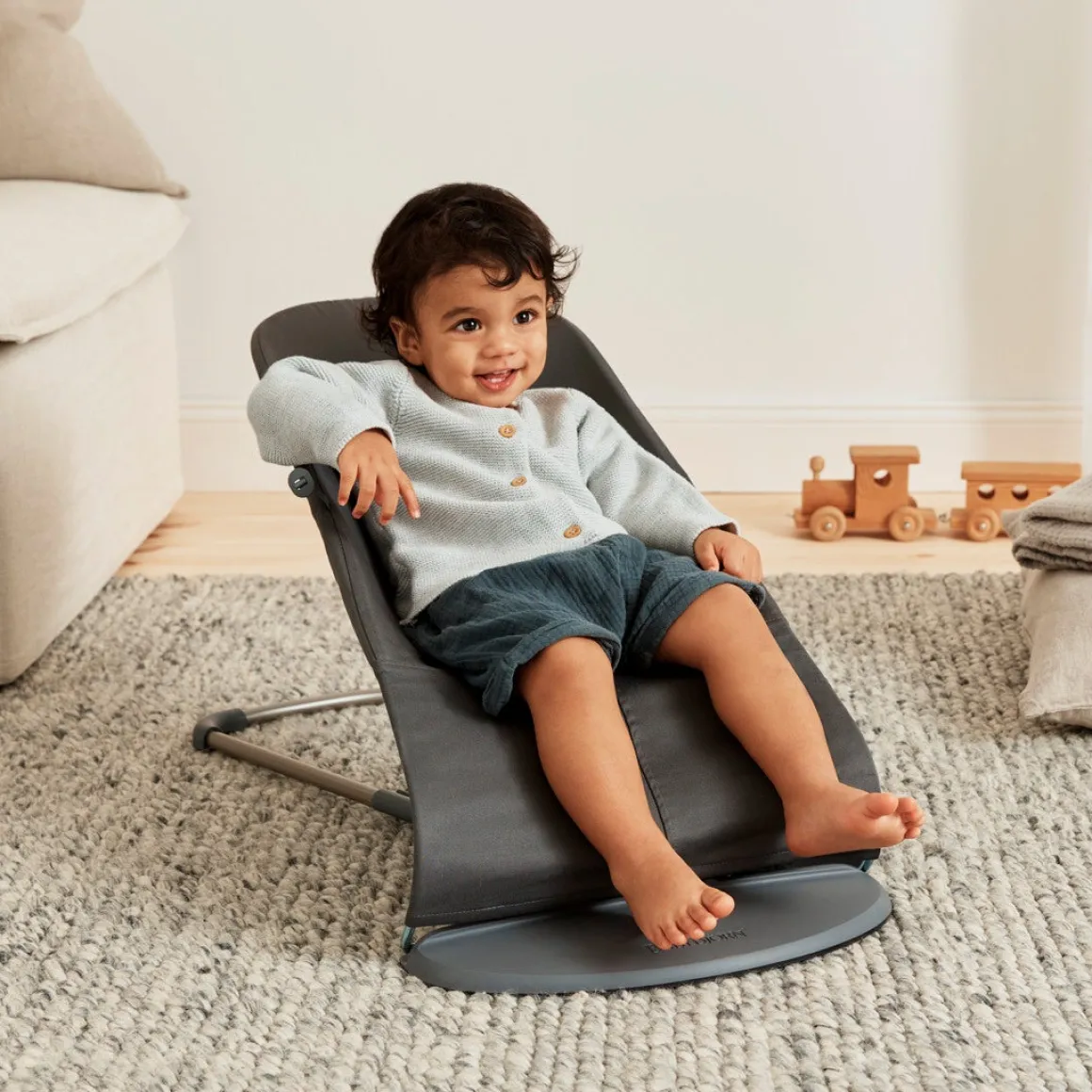 BabyBjörn Bliss Skråstol Woven Classic Quilt inkl. Sjove Øjne, Antracitgrå