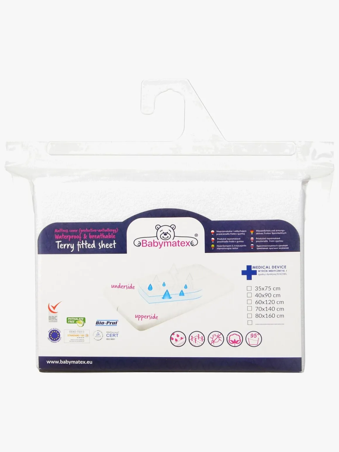 BabyMatex Frotte Vandtæt Stræklagen til Tremmeseng 40 x 90 cm, Hvid