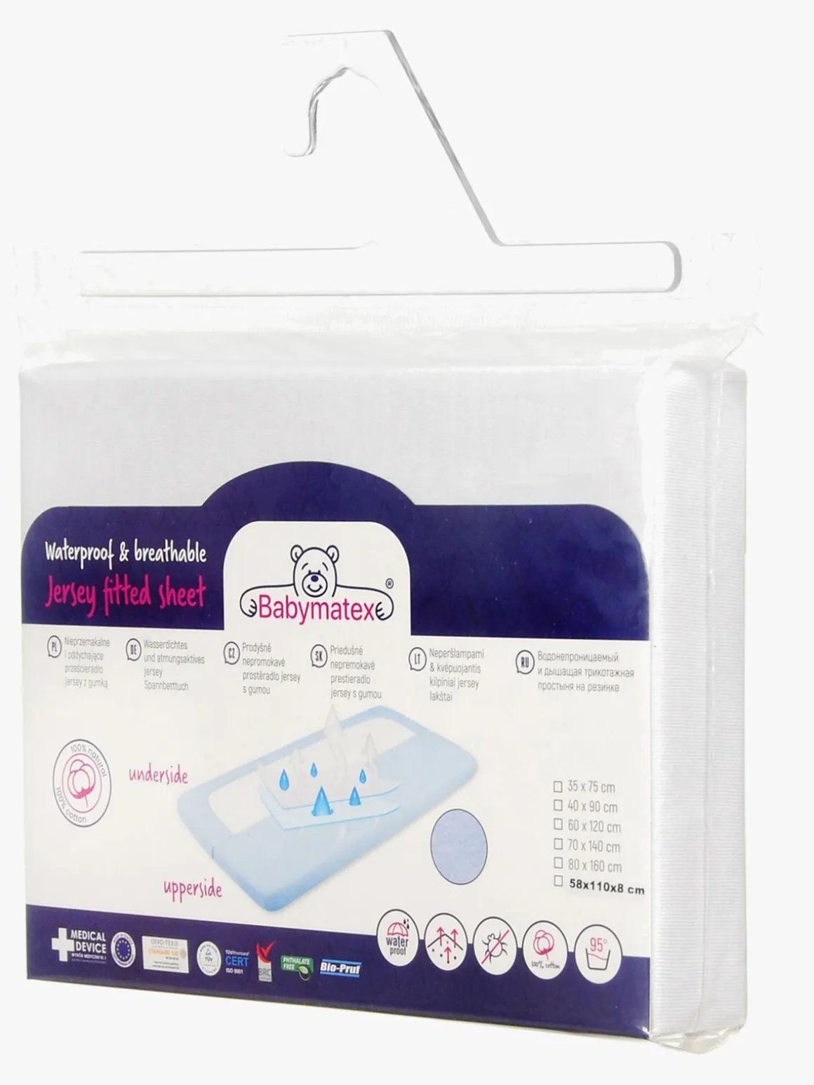BabyMatex Hygienic Jersey Vandtæt Stræklagen til Tremmeseng 40 x 90 cm, Hvid