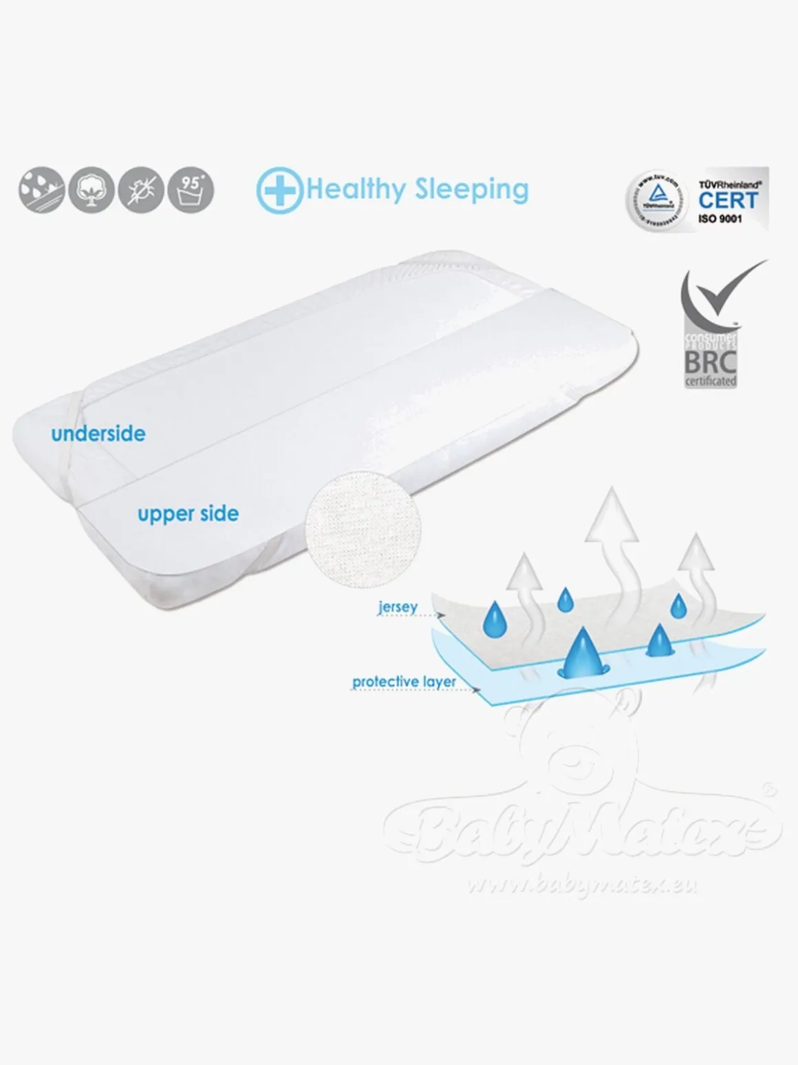 BabyMatex Hygienic Jersey Rullemadras til Juniorseng 70x140 cm Åndbar og Vandtæt, Hvid