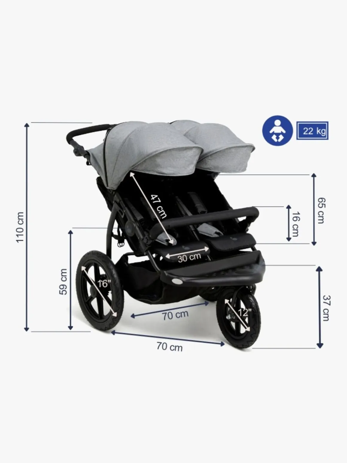 Beemoo Activity Twin Søskendevogn, Black/Dark Grey