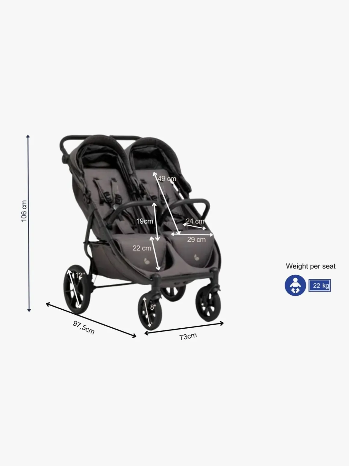 Beemoo BFF60 2 Søskendevogn, Fog Grey