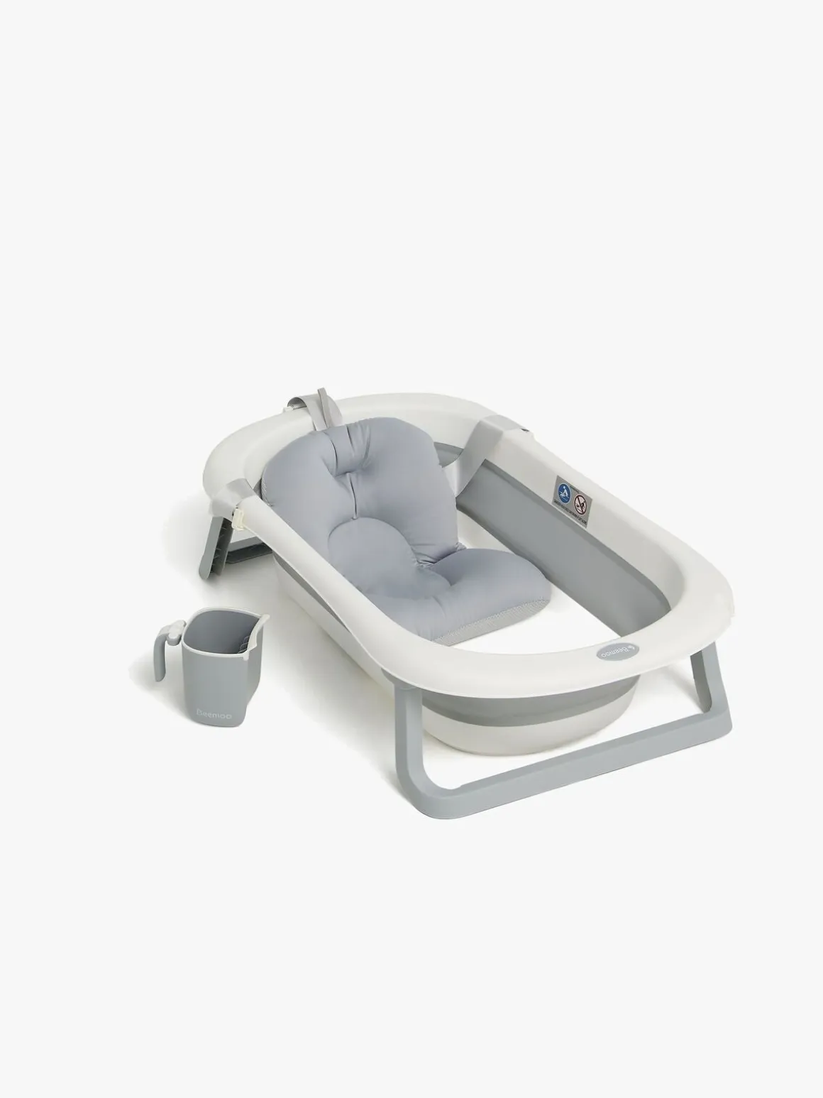 Beemoo CARE Assist Badekar inkl. Badestøtte Stativ Skyllekande & Puslehynde, White/Grey