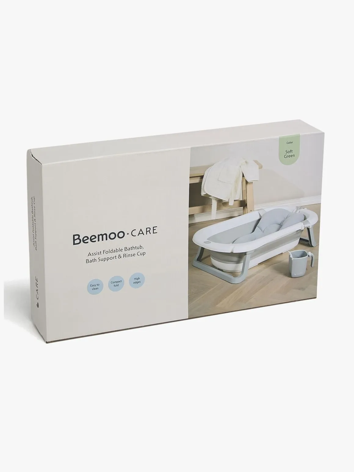 Beemoo CARE Assist Badekar inkl. Badestøtte & Skyllekande, Soft Green