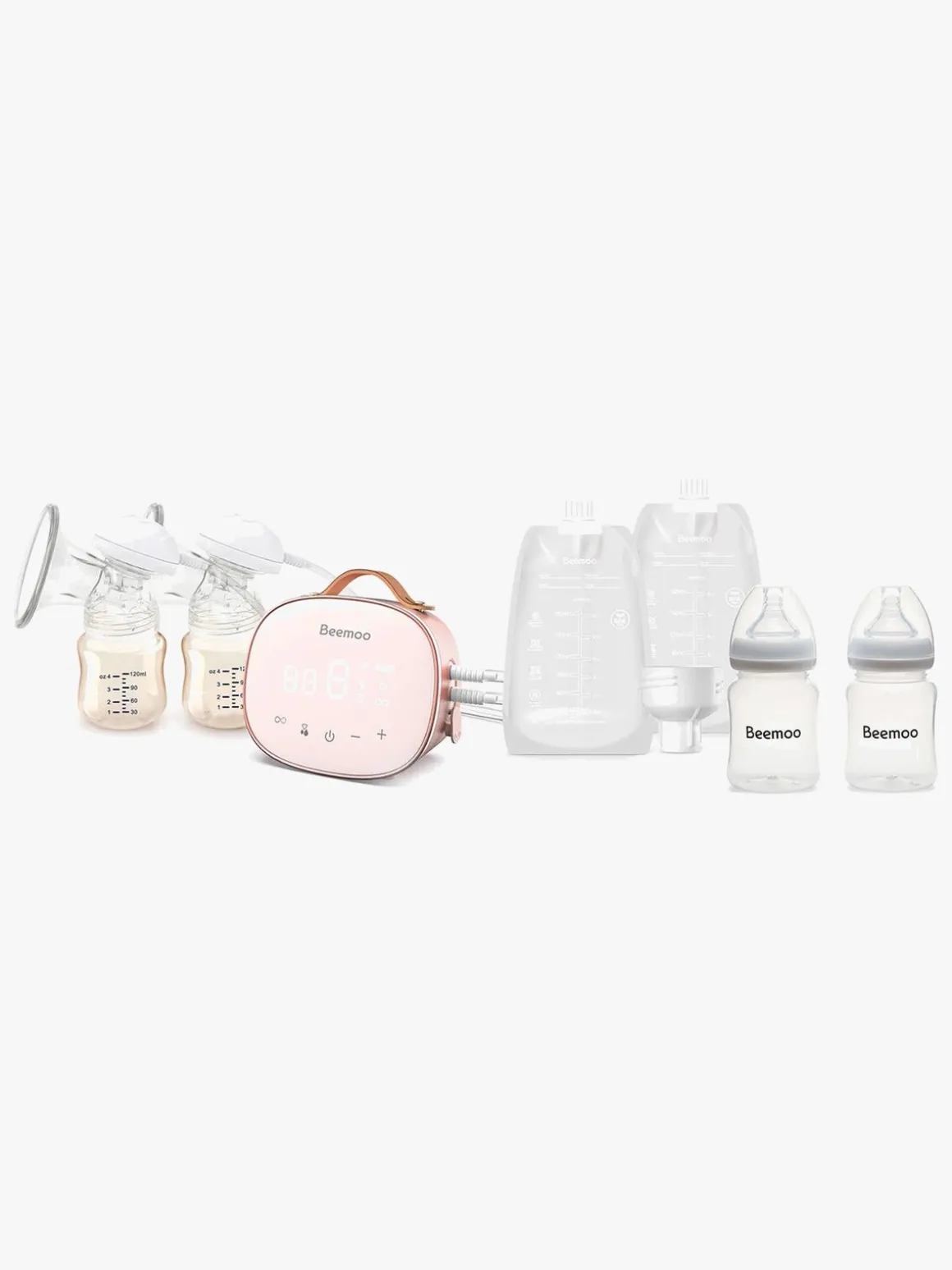 Beemoo CARE Duo Elektrisk Dobbelt Brystpumpe inkl. Modermælksposer & Modermælksflaske 180 ml 2-pak
