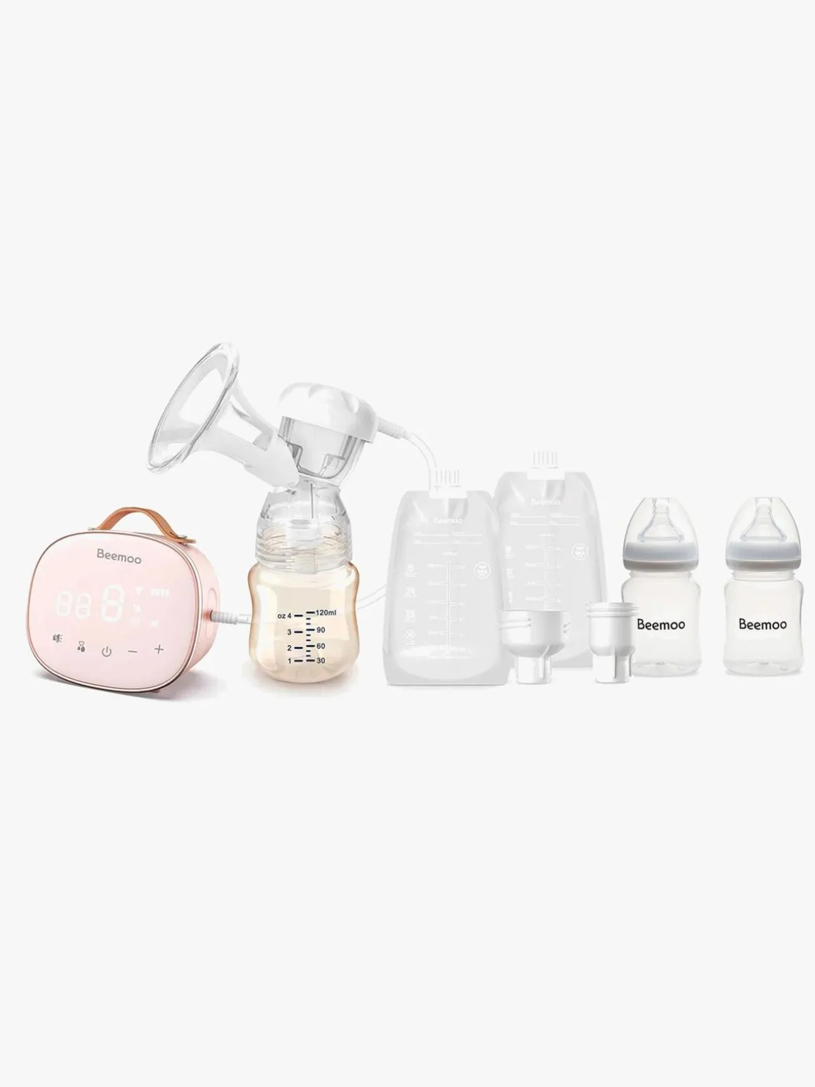 Beemoo CARE Single Elektrisk Brystpumpe inkl. Modermælksposer & Modermælksflaske 180 ml 2-pak