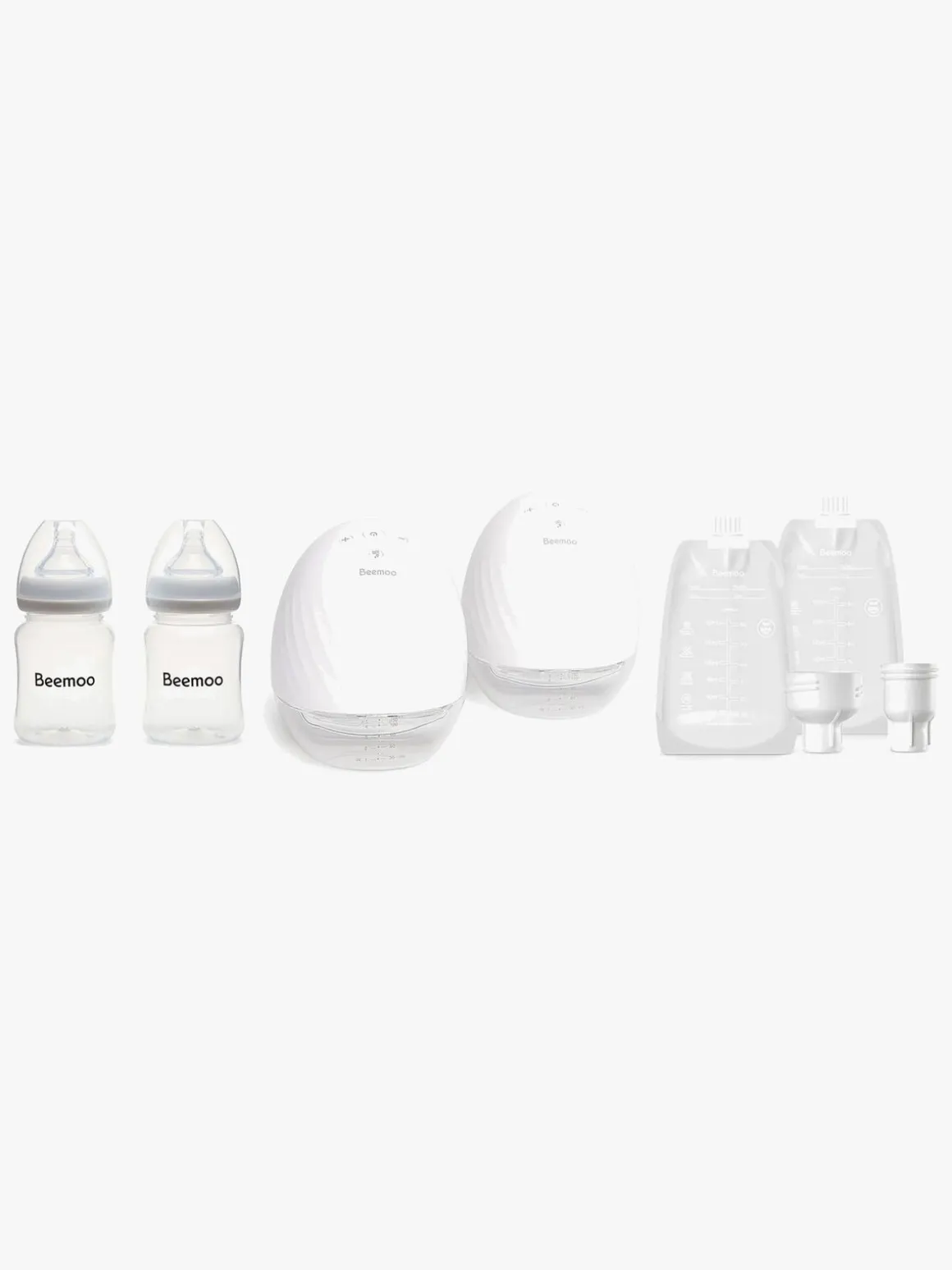 Beemoo CARE Wearable Elektrisk Brystpumpe Dobbelt inkl. Modermælksposer & Modermælksflaske 180 ml 2-pak