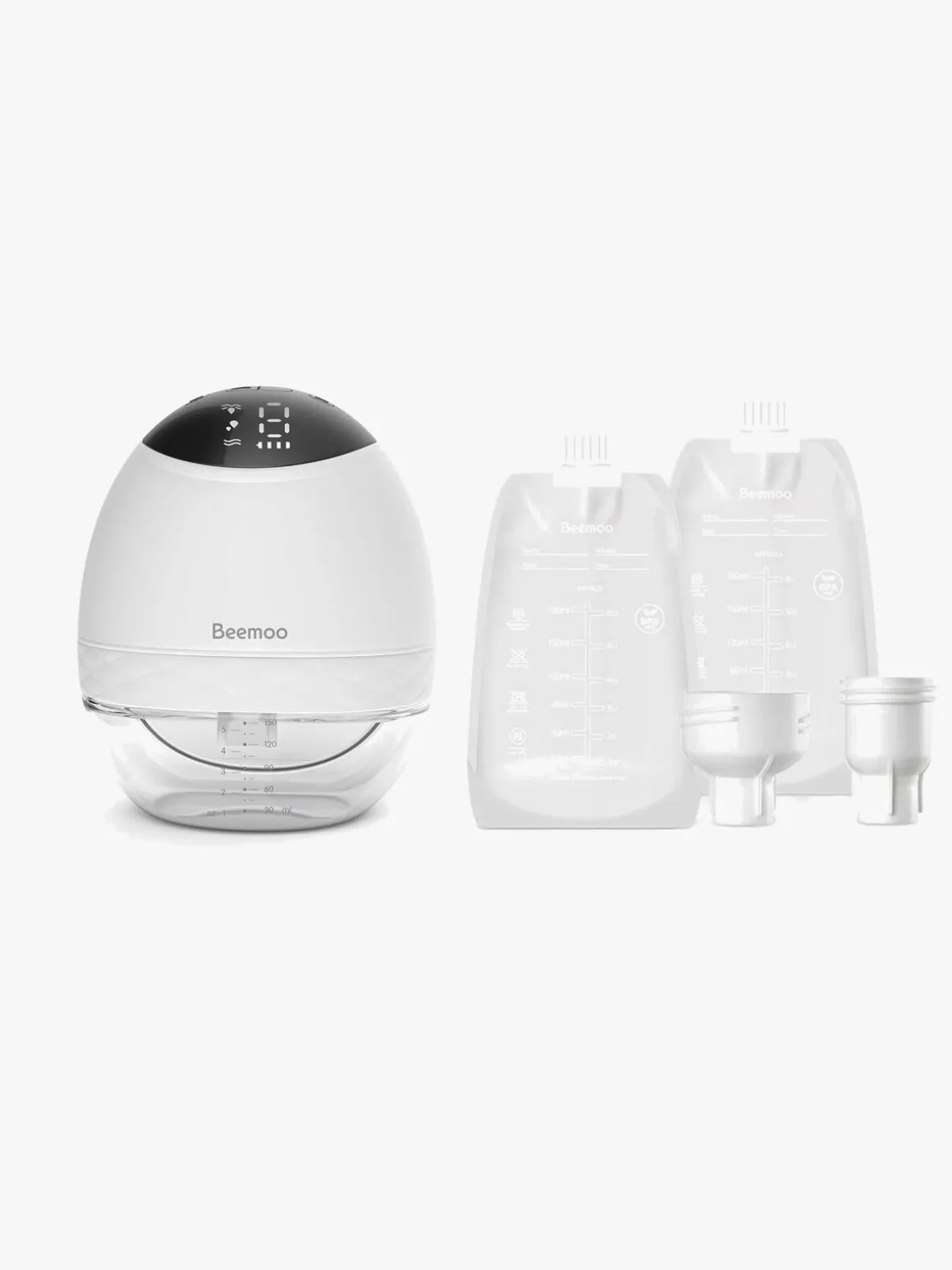 Beemoo CARE Wearable LED Elektrisk Brystpumpe Single inkl. Modermælksposer 30-pak