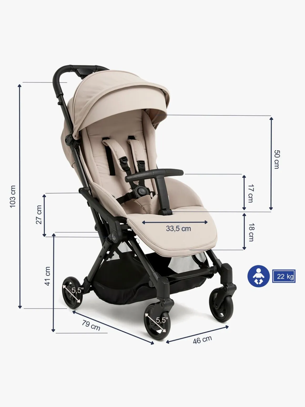 Beemoo Easy Fly Lux 4 Klapvogn, Sand Beige