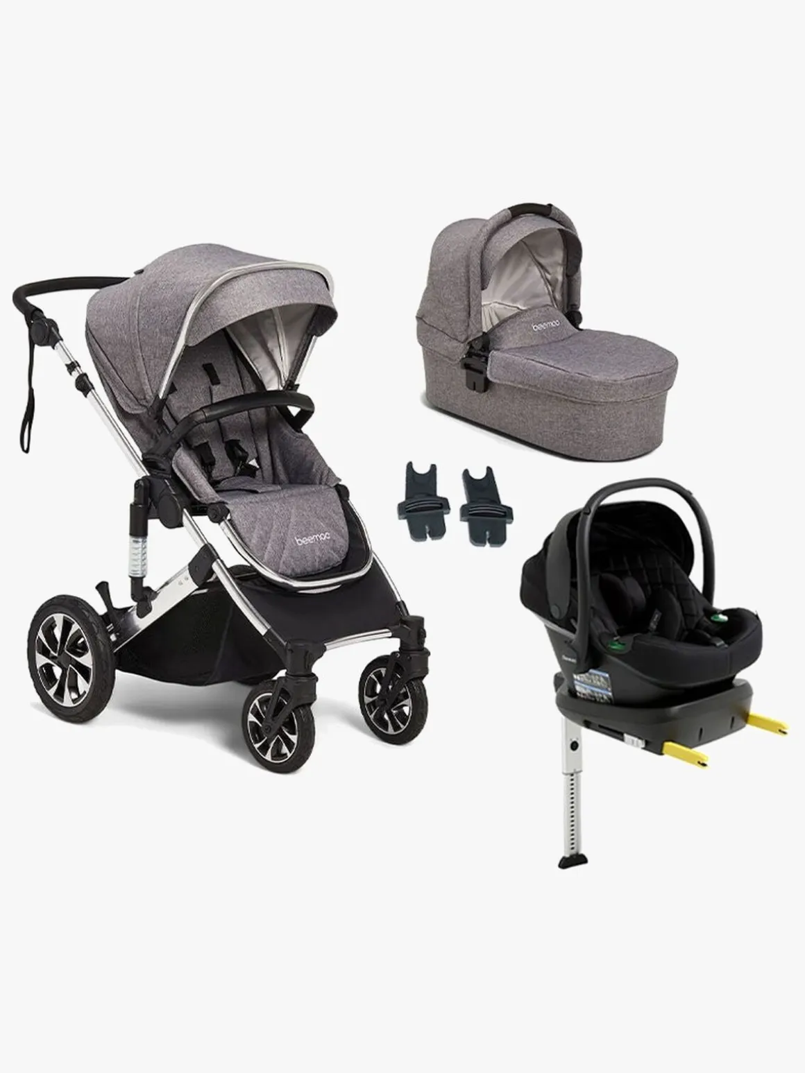 Beemoo Maxi 4 Duovogn inkl. Route i-Size Autostol Baby & ISOFIX Base, Grey Silver/Black Stone