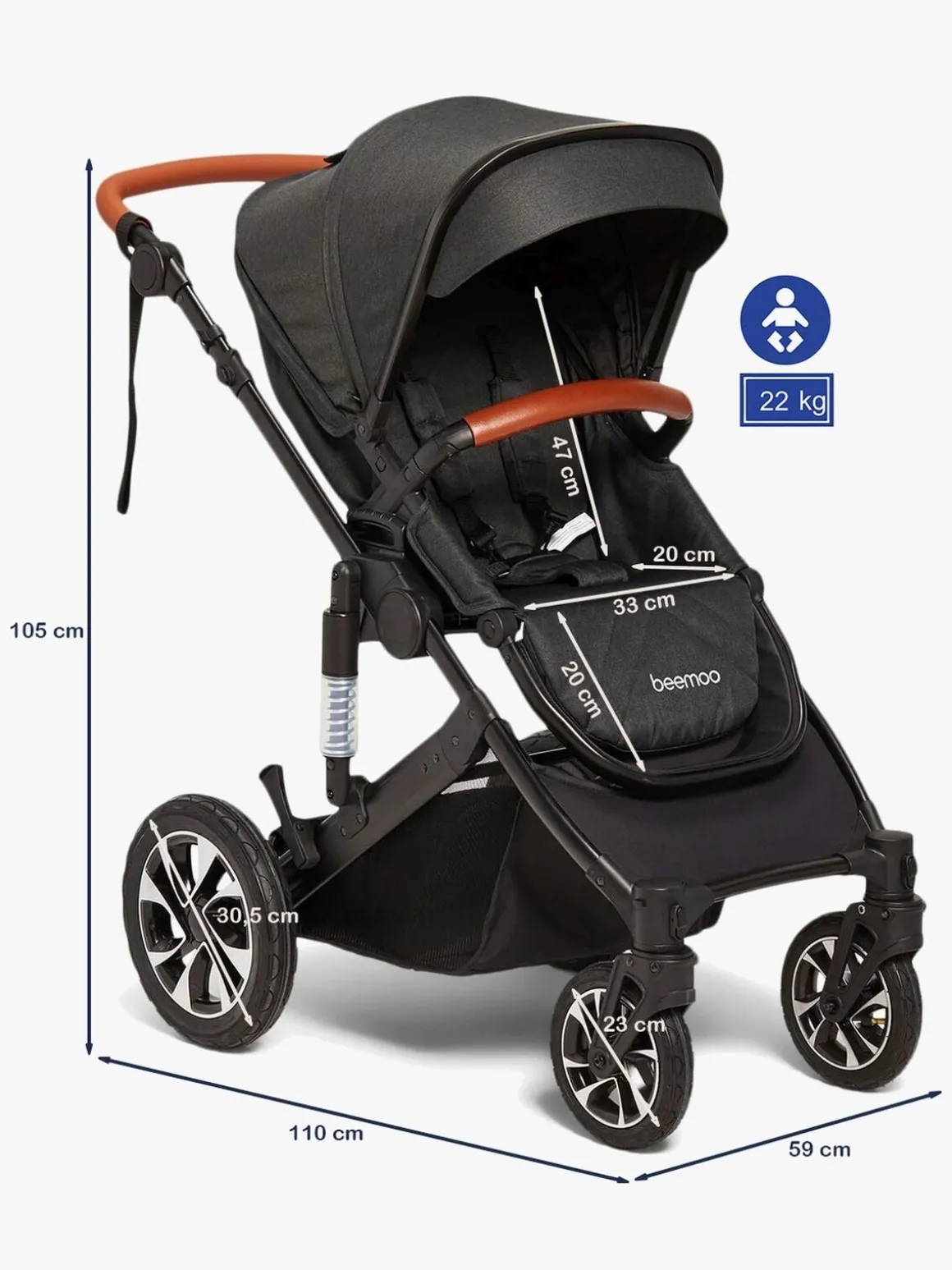 Beemoo Maxi 4 Klapvogn, Grey/Black