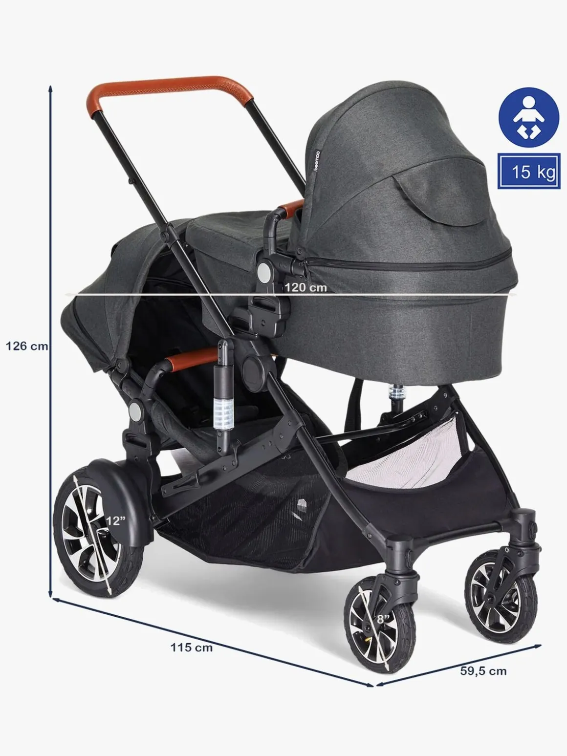 Beemoo Maxi 4 Twin Søskendevogn, Black/Black
