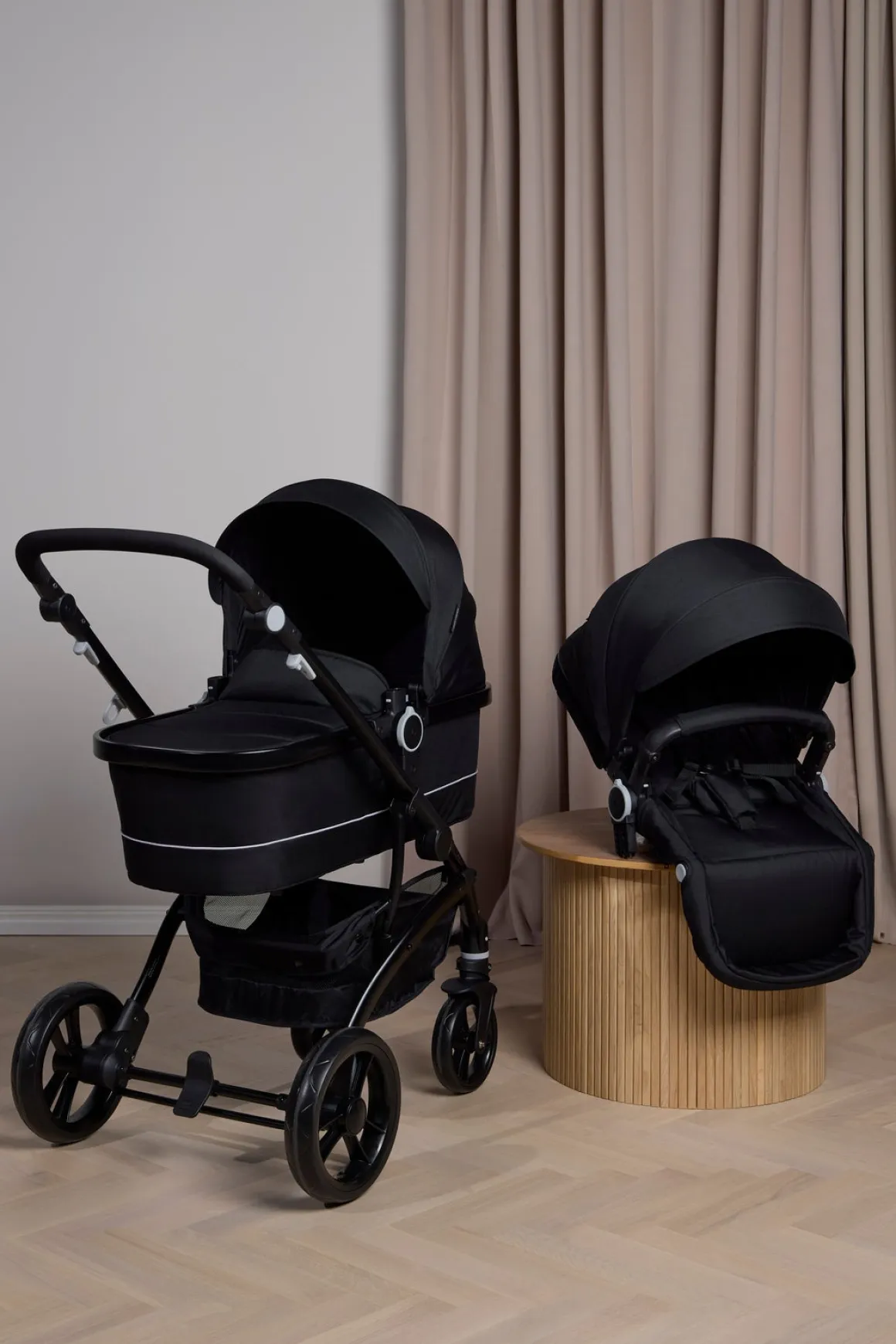 Beemoo Move Duo Kombivogn inkl. Cybex Aton B2 i-Size Autostol Baby & Base, Black/Volcano Black