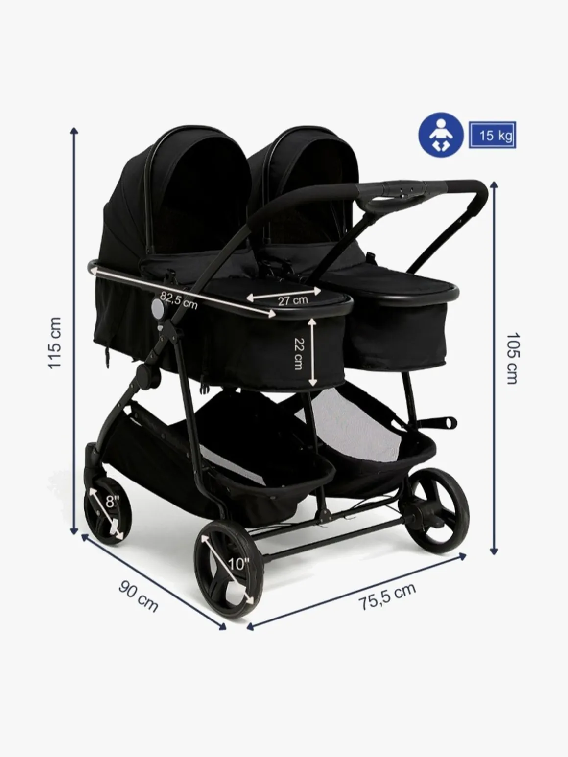 Beemoo Move Twin 2-in-1 Søskendevogn, Black