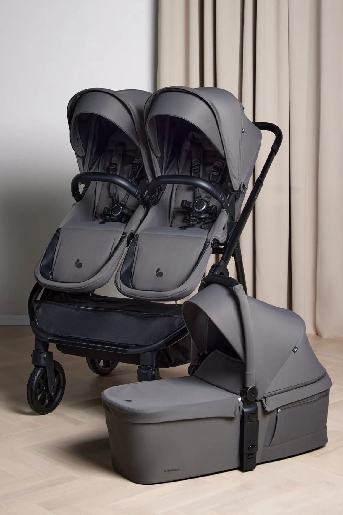 Beemoo Pro Twin 2 Søskendevogn inkl. Liggedel, Mocha Grey