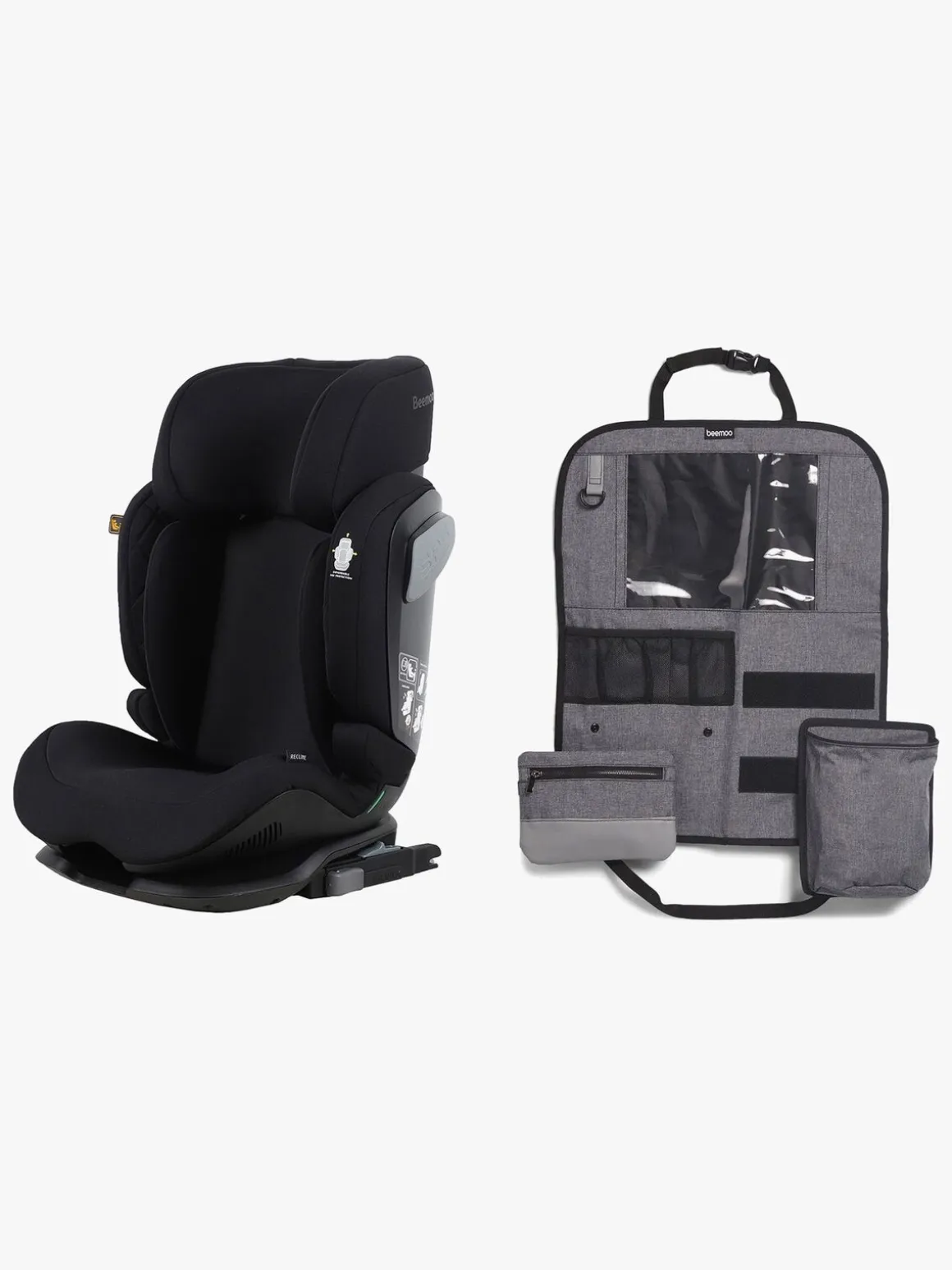 Beemoo Recline i-Size Autostol inkl. Deluxe Sædebeskytter, Black Stone