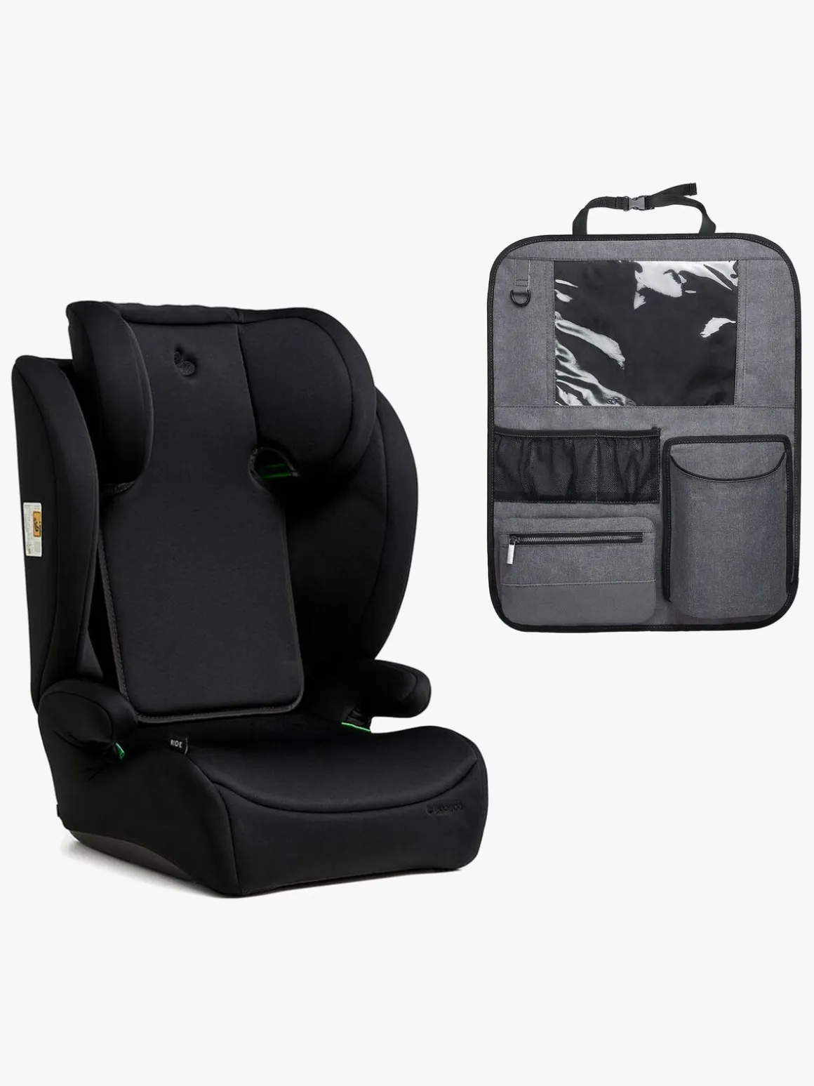 Beemoo Ride i-Size Autostol inkl. Beemoo Deluxe Sædebeskytter med Opbevaring, Black Stone