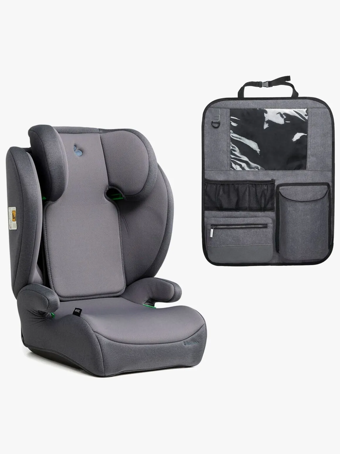 Beemoo Ride i-Size Autostol inkl. Beemoo Deluxe Sædebeskytter med Opbevaring, Mineral Grey