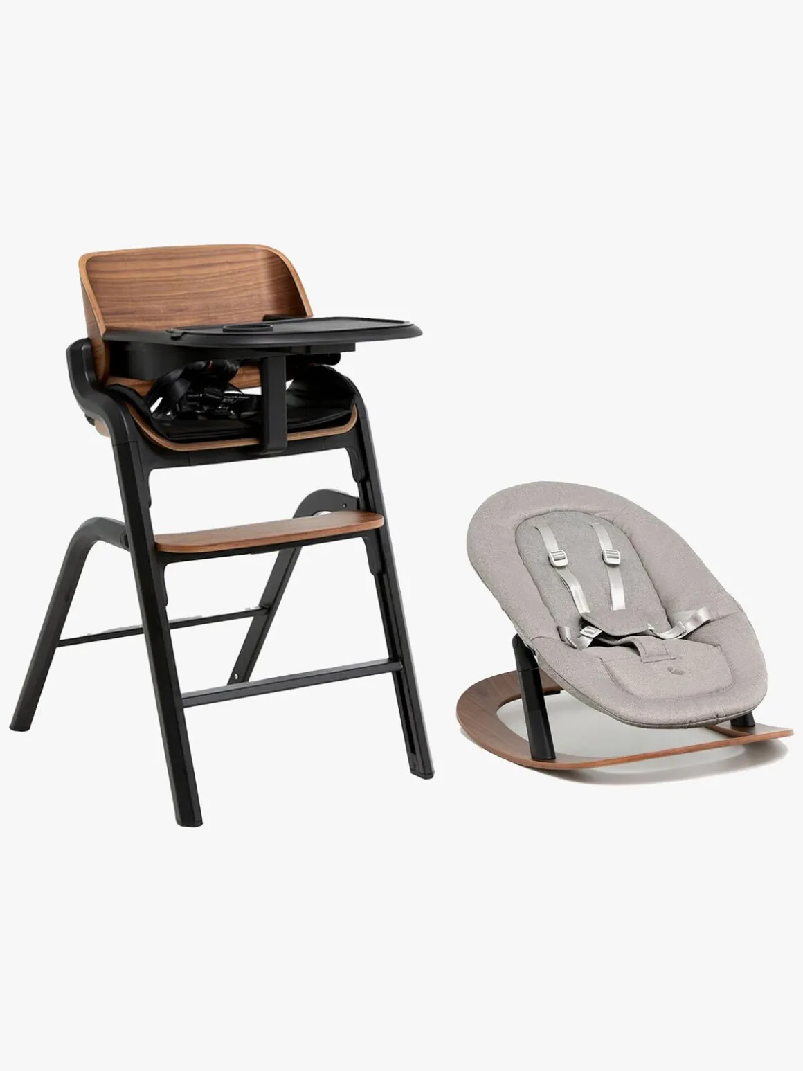 Beemoo Selection Life Højstol inkl. Skråstol, Walnut/Grey