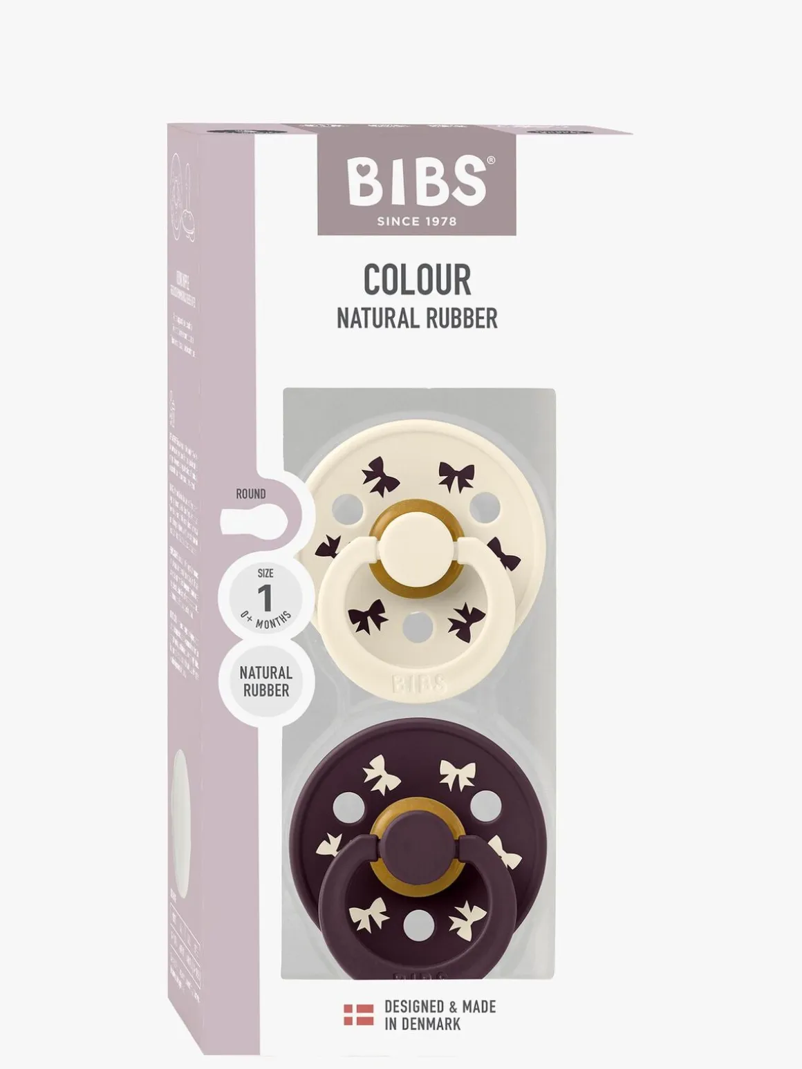 BIBS Colour Holiday Bow Sut 2-pak Latex Str. 1, Ivory/Plum