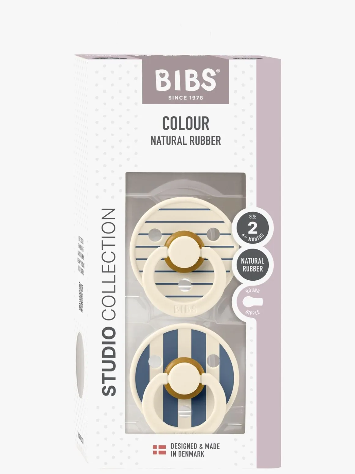 BIBS Studio Colour Sut 2-Pak Latex Str. 2 Rund, Pin/Ivory Steel Blue Mix