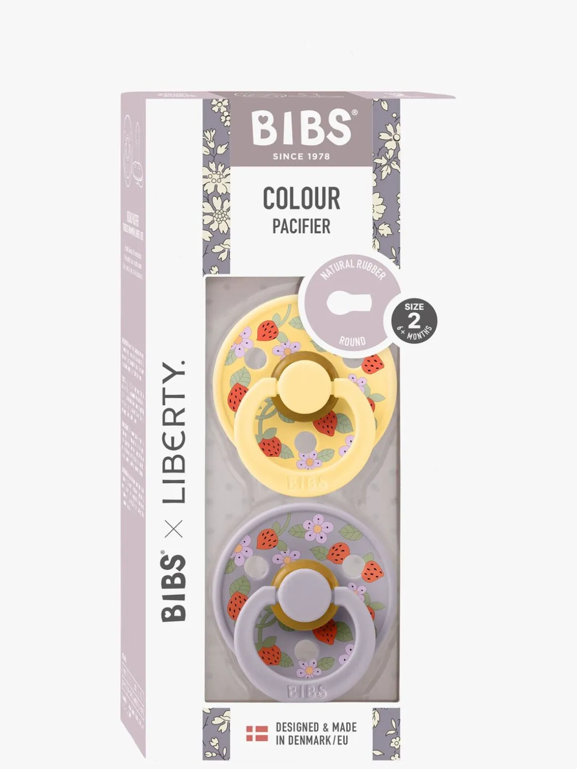 BIBS x Liberty Colour Strawberries Sut 2-pak Latex Str. 2, Pale Butter Mix