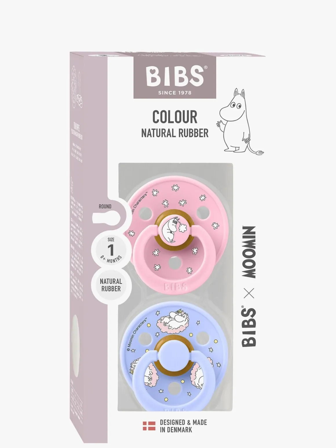 BIBS x Moomin Colour Dreaming Sut 2-pak Latex Str. 1, Baby Pink