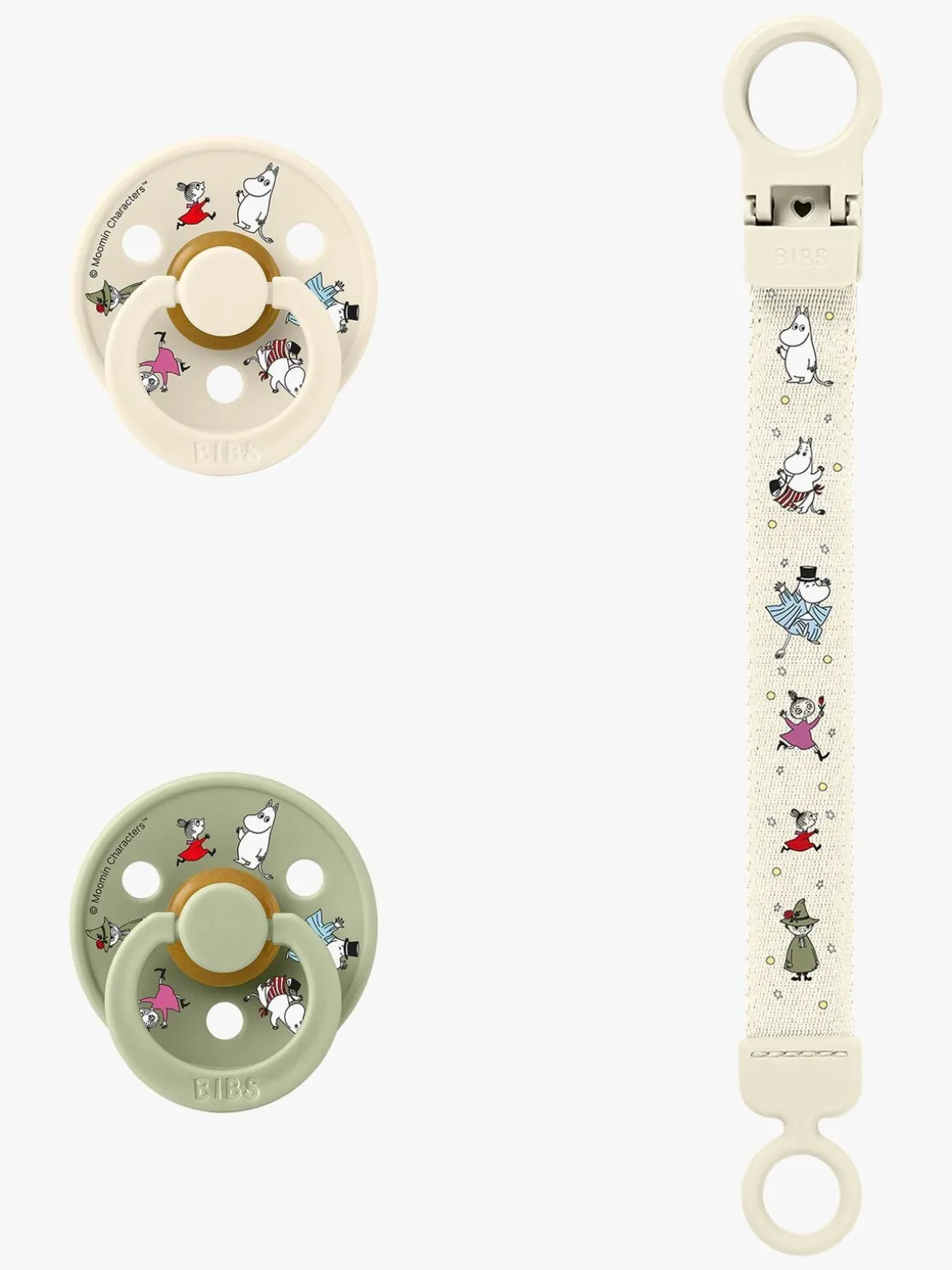 BIBS x Moomin Colour Sut & Loop Suttesnor Gavesæt Latex Str. 2, Ivory/Sage