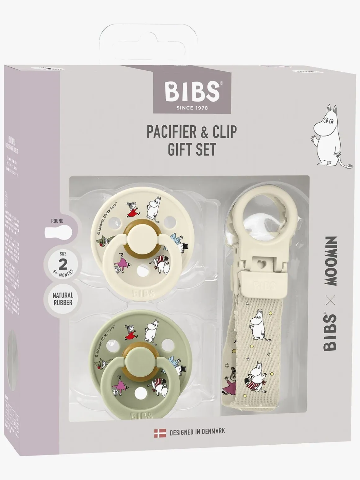 BIBS x Moomin Colour Sut & Loop Suttesnor Gavesæt Latex Str. 2, Ivory/Sage