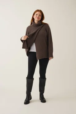 Boob Strikket Uld Tunika Turtleneck, Brun/grå melange