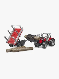 Bruder Massey Ferguson 7480 Traktor m. Frontlæsser & Tømmeranhænger