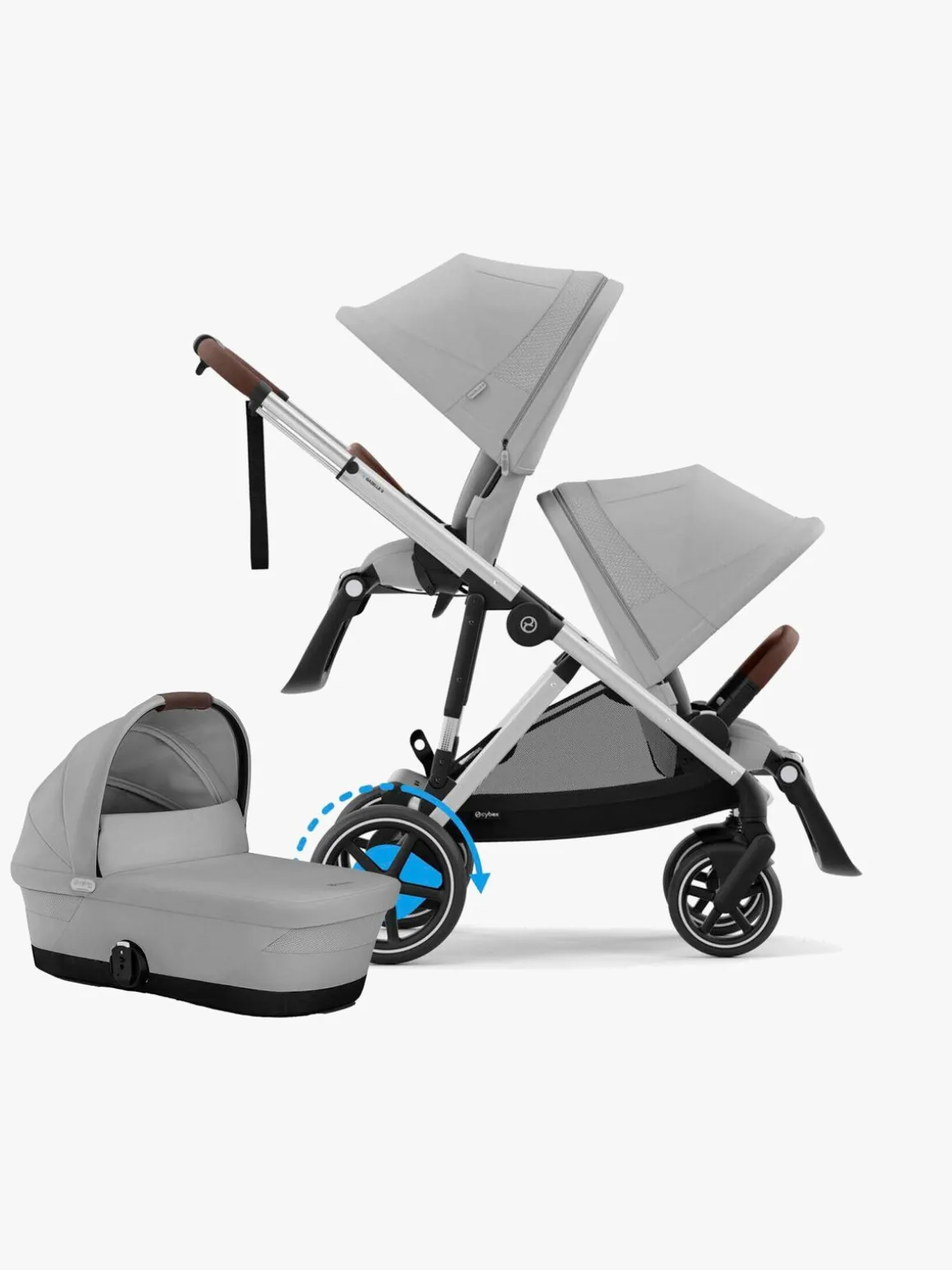 Cybex e-Gazelle S Søskendevogn inkl. Liggedel, Stone Grey/Silver