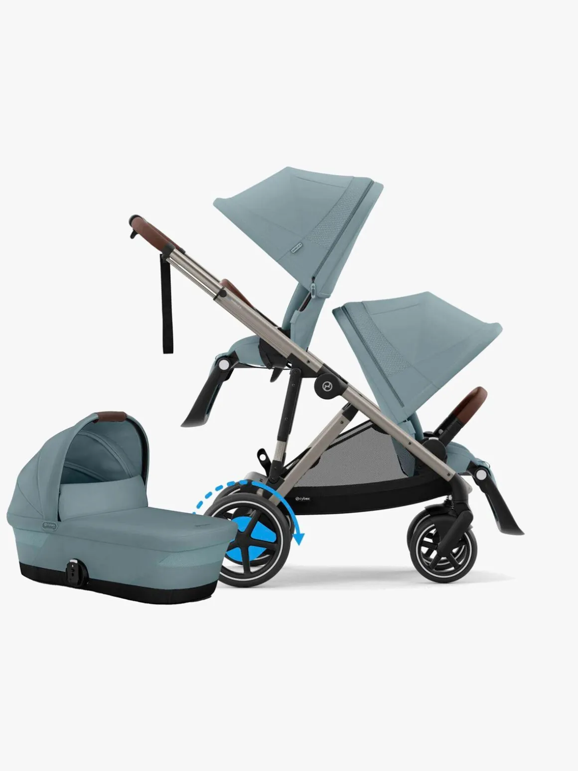 Cybex e-Gazelle S Søskendevogn inkl. Liggedel, Stormy Blue/Taupe