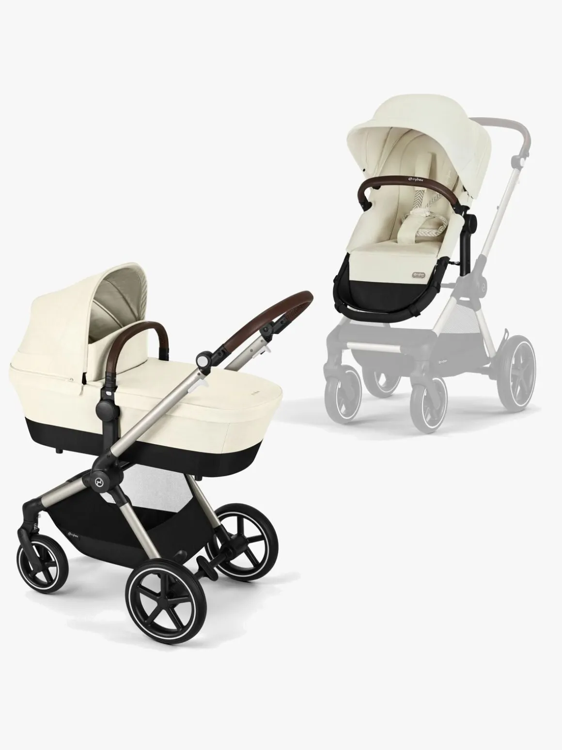 Cybex EOS Lux Duovogn inkl. Aton B2 i-Size Autostol Baby & Base, Taupe/Seashell Beige