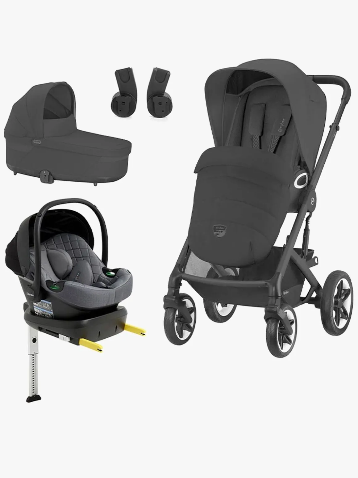Cybex TALOS S Lux Duovogn inkl. Beemoo Route i-Size Autostol Baby & ISOFIX Base, Moon Black/Mineral Grey