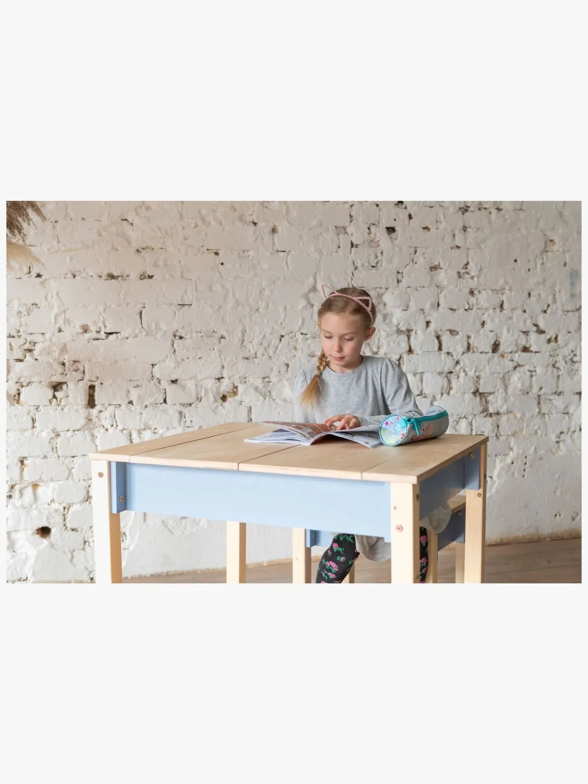 Family-scl Smart Opbevaring Bord med Stol, Dusty Blue