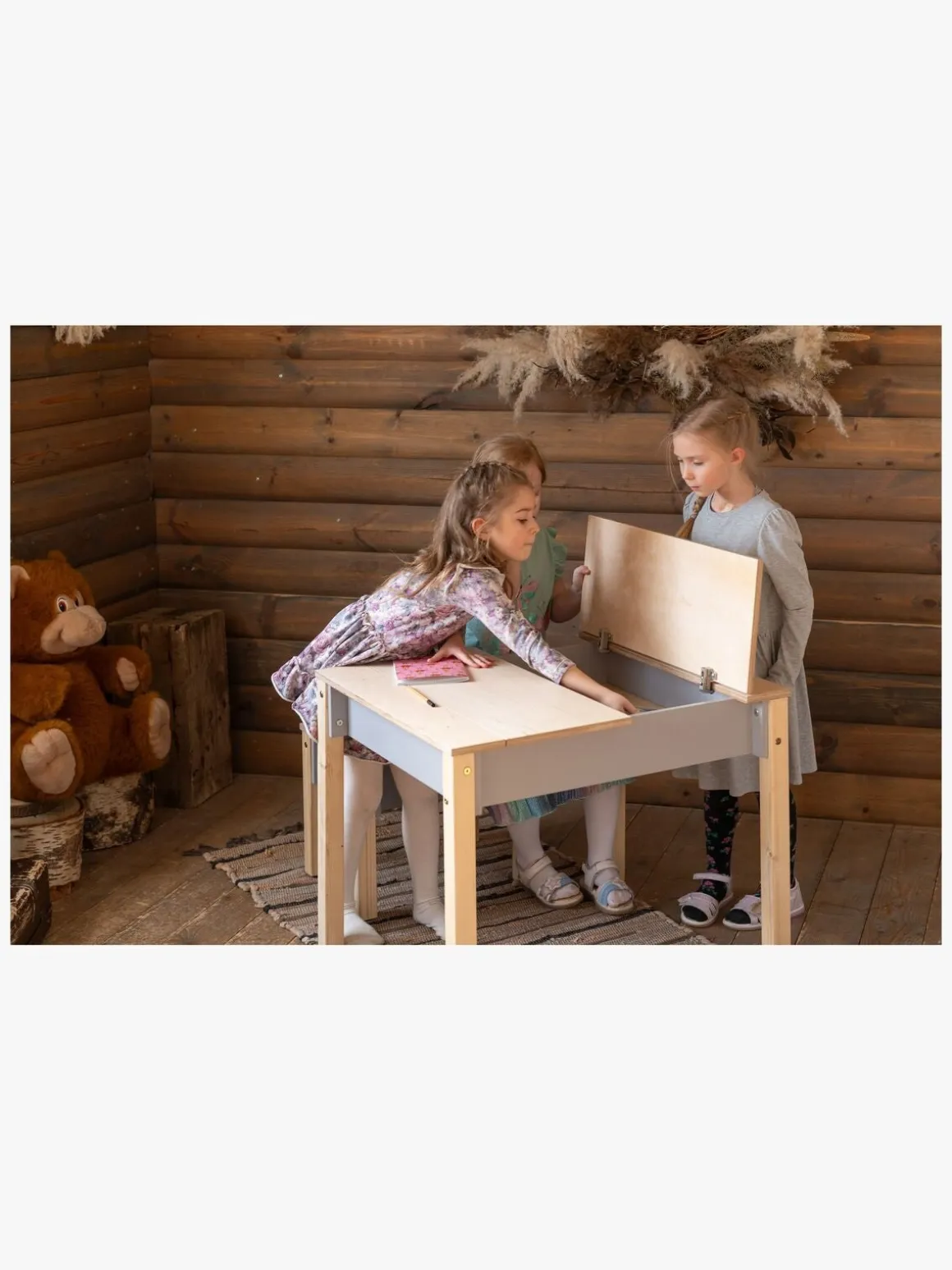 Family-scl Smart Opbevaring Bord med Stol, Grå