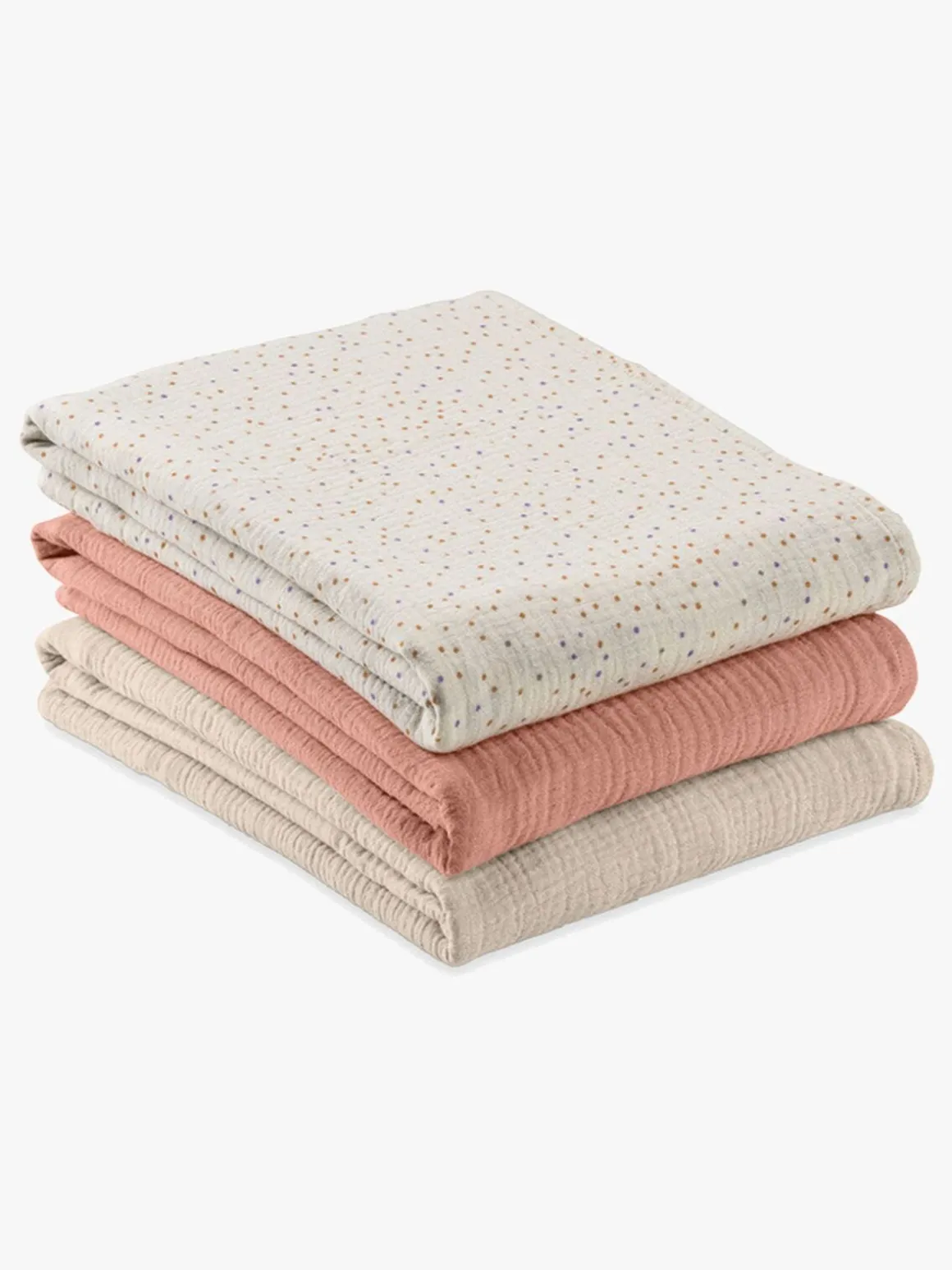 Hauck Cuddle N Clean Tæppe/ Stofble i Musselin 3-pak, Beige Dots/Cork/Beige