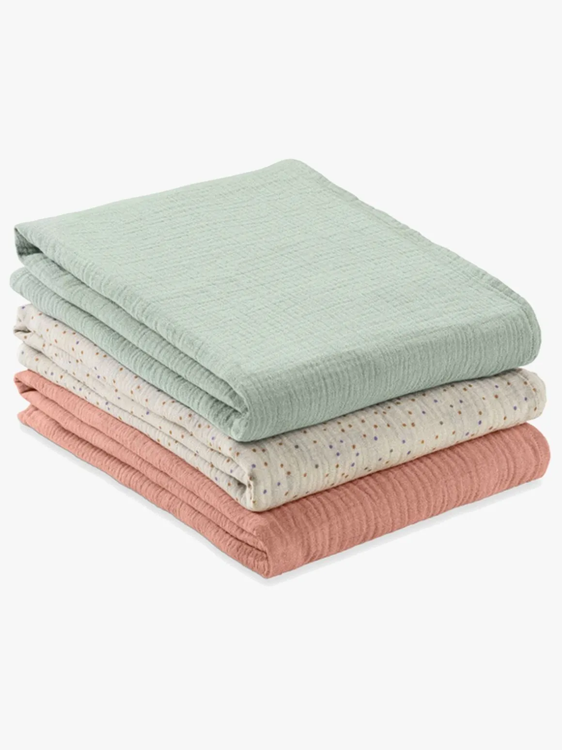 Hauck Cuddle N Clean Tæppe/ Stofble i Musselin 3-pak, Sage/Beige/Dots/Cork