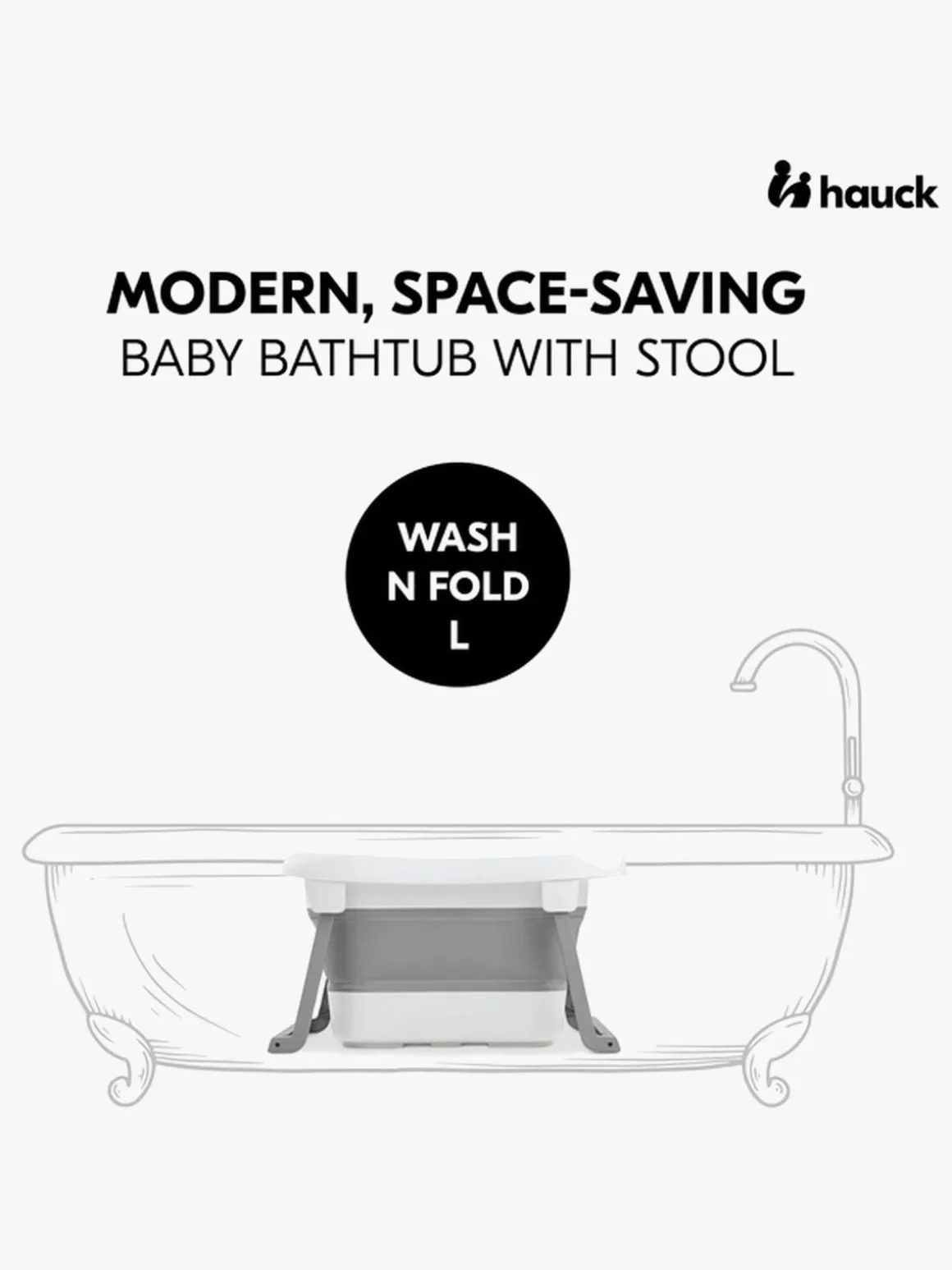 Hauck Wash N Fold Badekar L, White/Stone