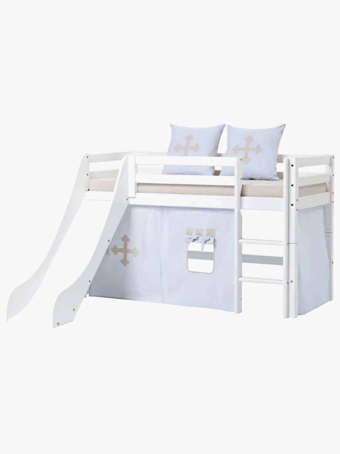 Hoppekids ECO Dream Halvhøj Seng med Rutsjebane og Stige 90x200, Hvid