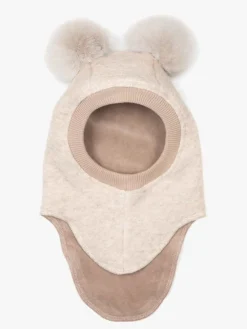 Huttelihut Elefanthue i Uld med Pomponer, Sand Melange