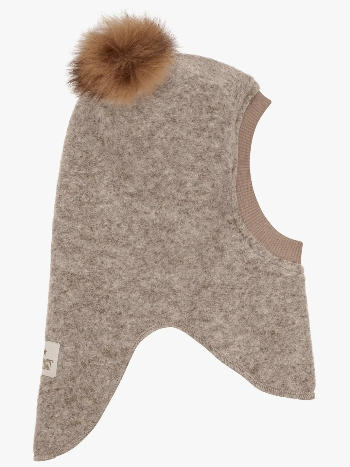 Huttelihut Elefanthue i Uld med Pomponer, Camel Melange
