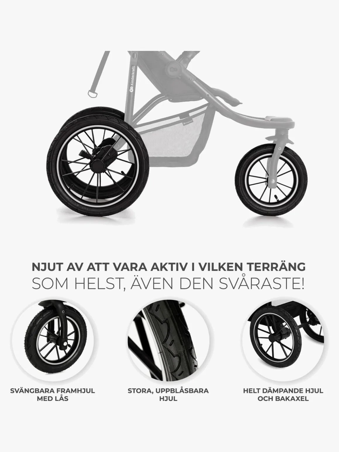 Kinderkraft HELSI 2 Terrænvogn, Grey