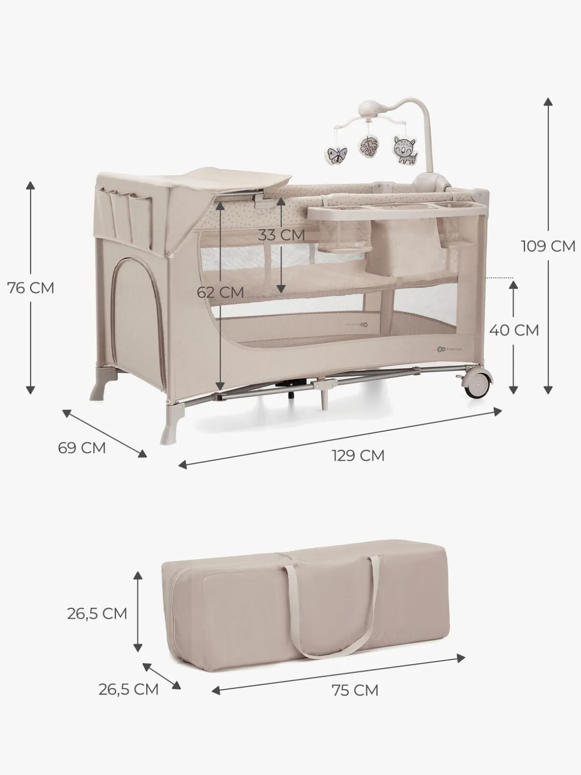 Kinderkraft JOY 2 Weekendseng med Tilbehør, Beige