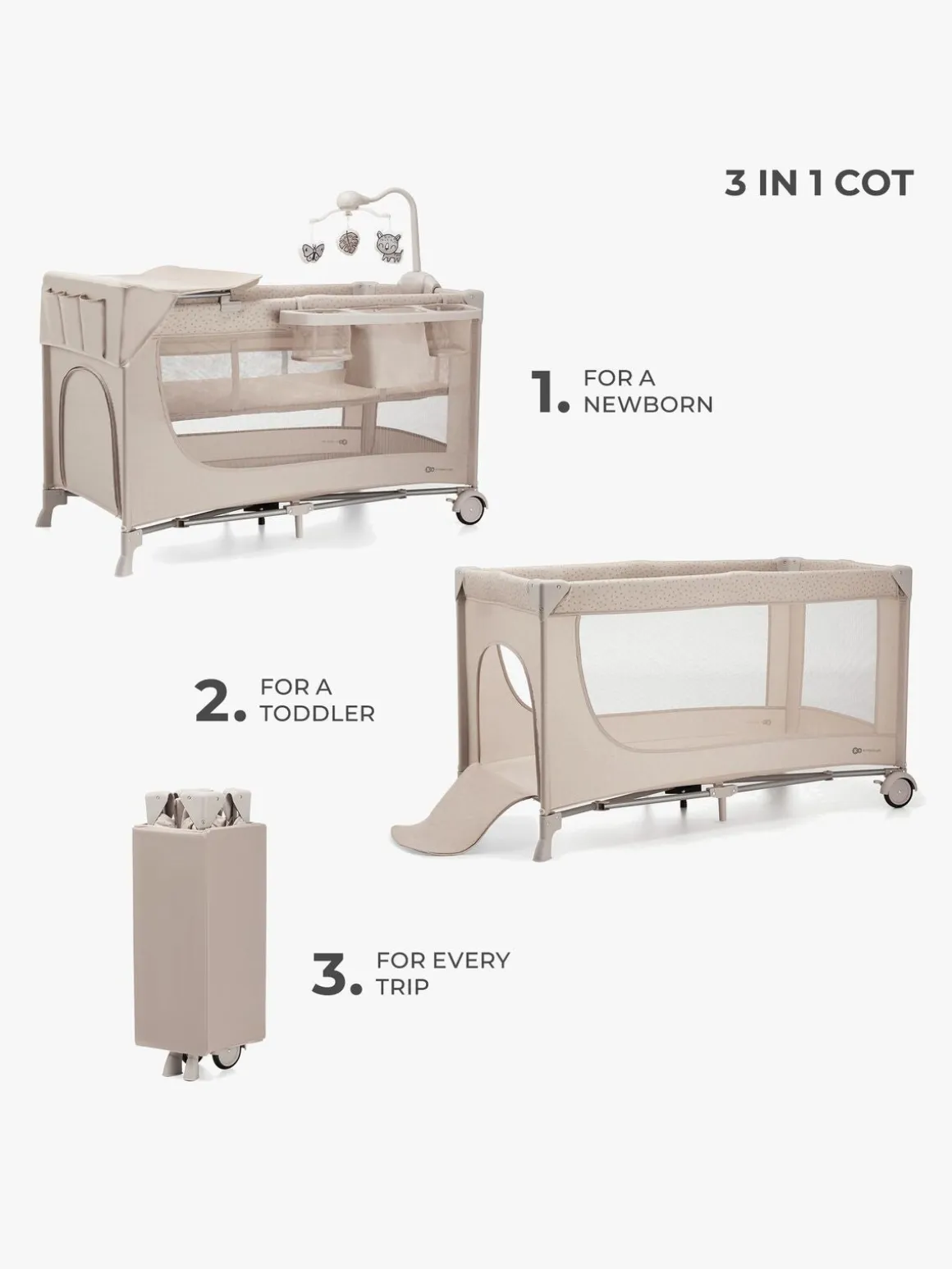 Kinderkraft JOY 2 Weekendseng med Tilbehør, Beige