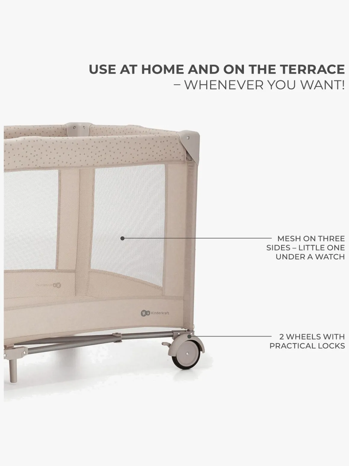 Kinderkraft JOY 2 Weekendseng med Tilbehør, Beige